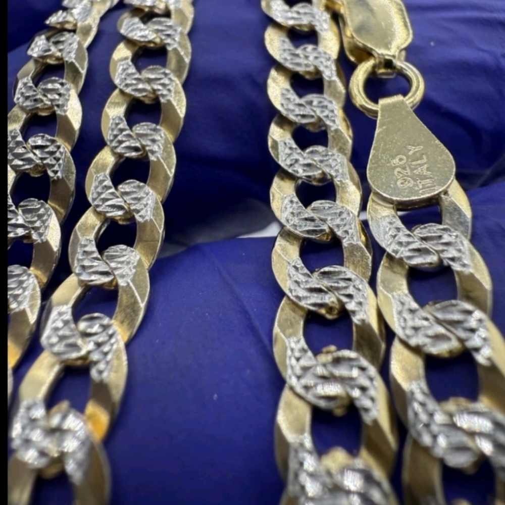 14k Yellow Gold Vermeil Over Sterling Silver Cuban Chain Necklace Unisex 20" - Picture 3 of 13